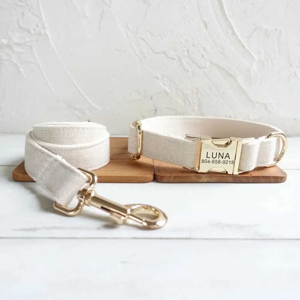 Personalized dog collar customized pet collar no engraved ID name tag pet accessories beige thick set fiber optic small dog collar belt X250326