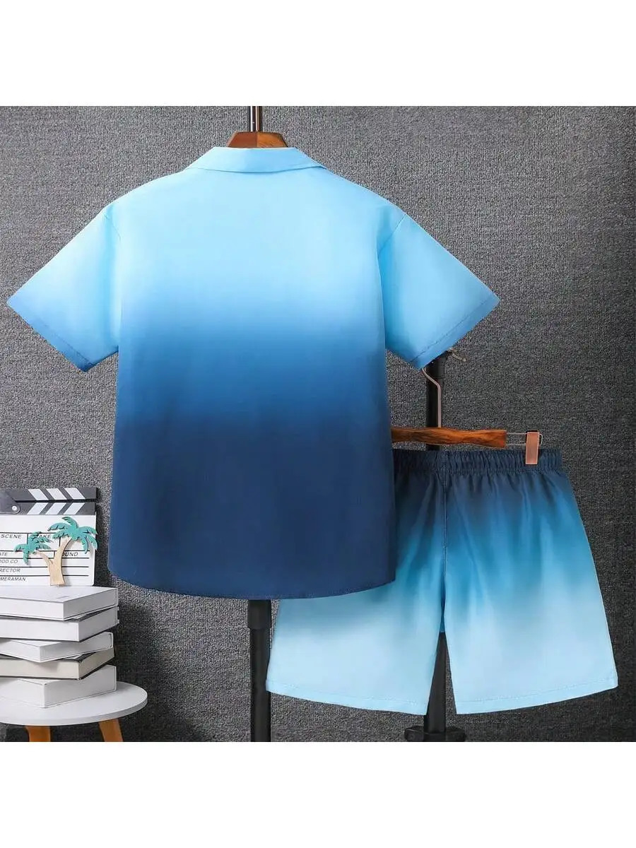 2piece mens casual summer set colorful block short sleeved Tshirt and drawstring shorts beach sports 250326