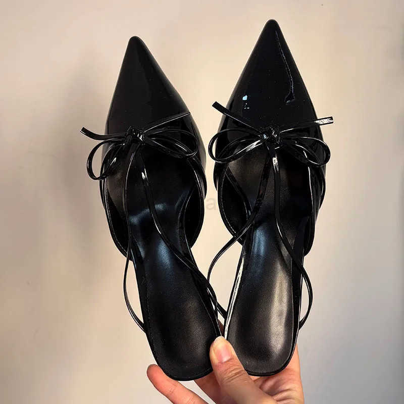 Low Heel Footwear Pumps Slides Shoes For Wen Mes Pointed Toe Ladies Heel Shoes 2025 Fashion -Knot Fem Slippers Z250326