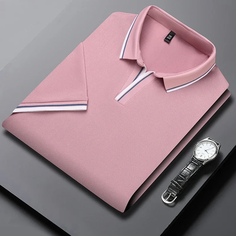 Mens solid color short sleeved polo shirt breathable and comfortable casual top 250326