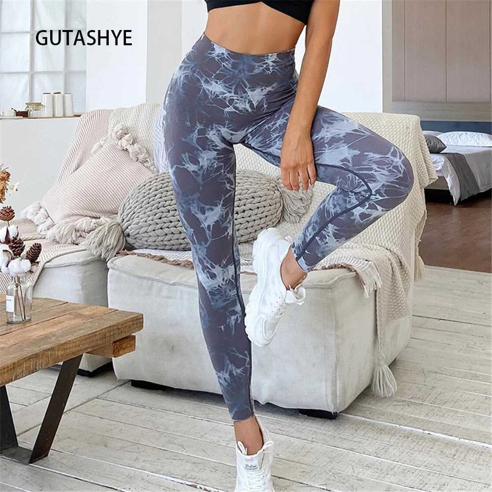 Gutashye tie dye sports leg womens gym yoga seamless pants sports clothes elastic buttocks fitness leg activity clothes W250326