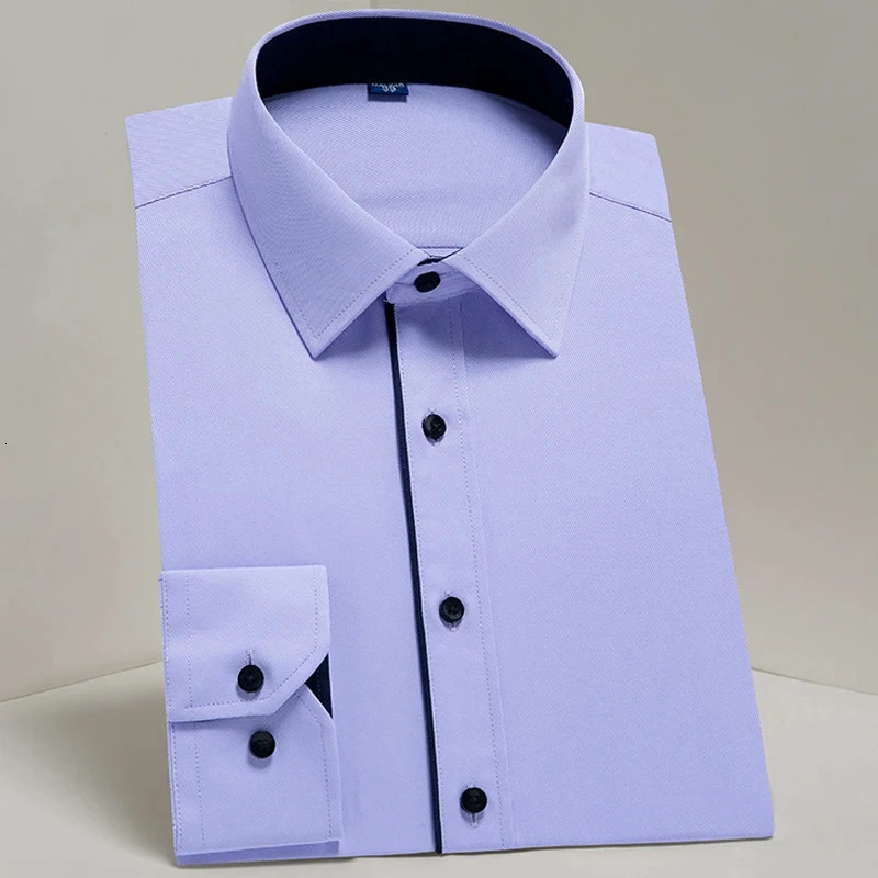 2024 Mens Long Sleeve Shirt for Spring and Autumn Formal Business Social Comfortable Slimming Solid Color Office Work Purple Blue Pink 250326