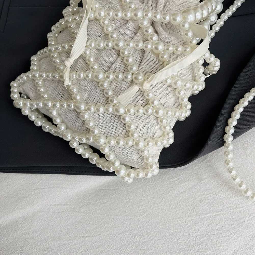Women Handbags Handmade Pearl Woven Ladies Bucket Tote Bag Exquisite Elegant Fashion Casual Drawstring Female Coin PurseC250326