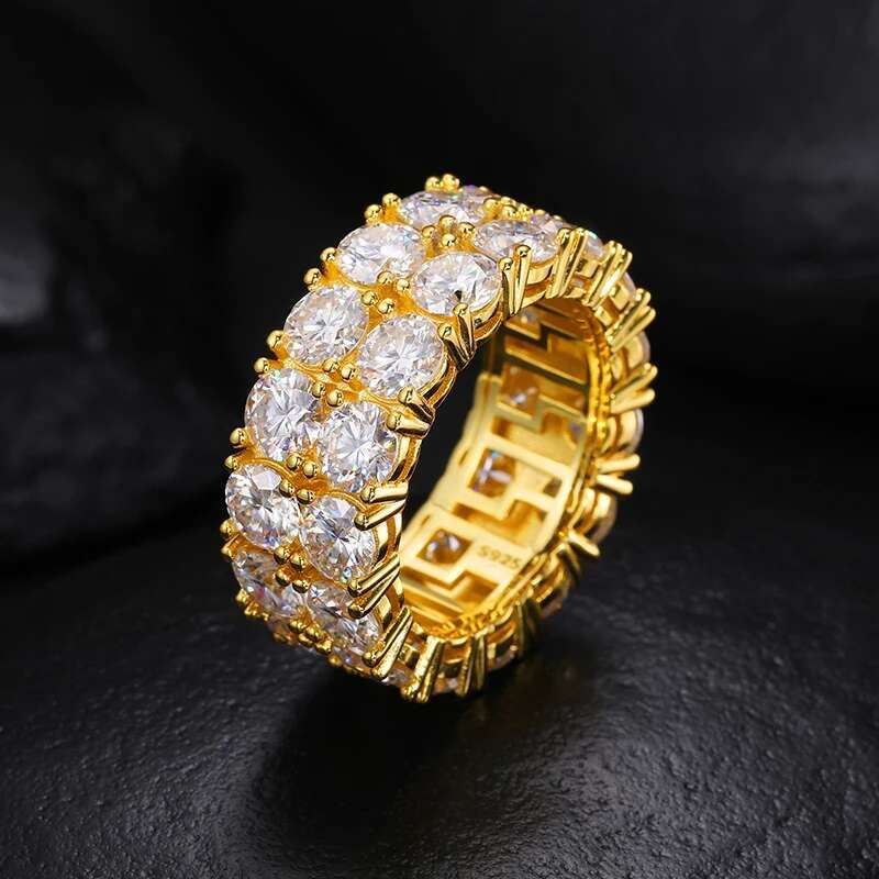 TUHE Unisex Double row 5MM Moissanite 925 Silver Ring Stone Iced Out Couple Rings For Women For Men Hip Hop Jewelry Gifts