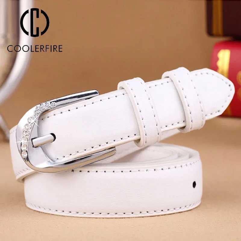 Womens Trouser with PU Leather Trend White Strap Fashion High Quality Trouser with Solid Retro Pin Buckle Womens Strap DT067 W250326
