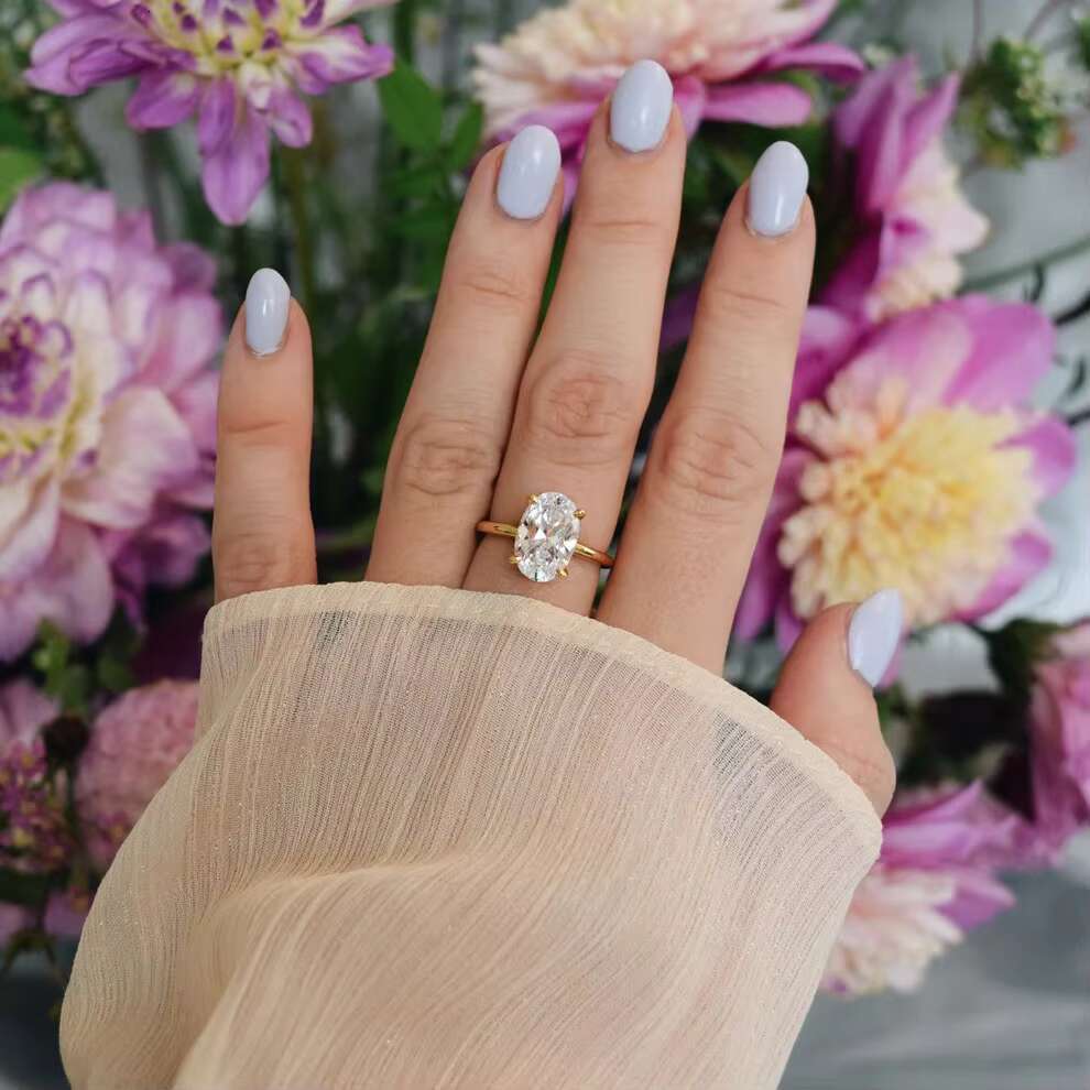 Custom Wholesale Designer Jewelry Engagement Wedding Oval Diamond 925 Sterling Silver Gold Ring for Women