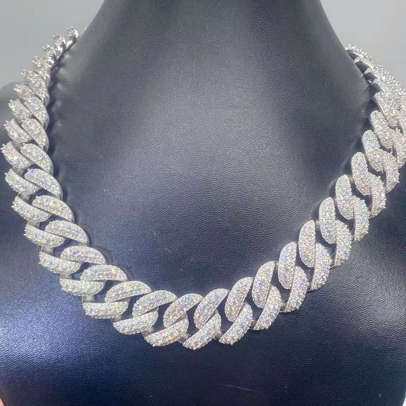 New Europe and America Cross-border Hot Sale 20mm Full Inlaid Moissanite S925 Silver Cuban Chain Hip-hop Necklace
