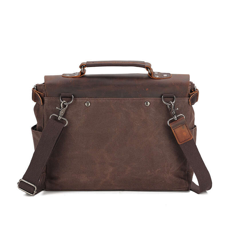 Postman Oil Wax Canvas with Crazy Horse Skin Men's Shoulder Bag briefcase