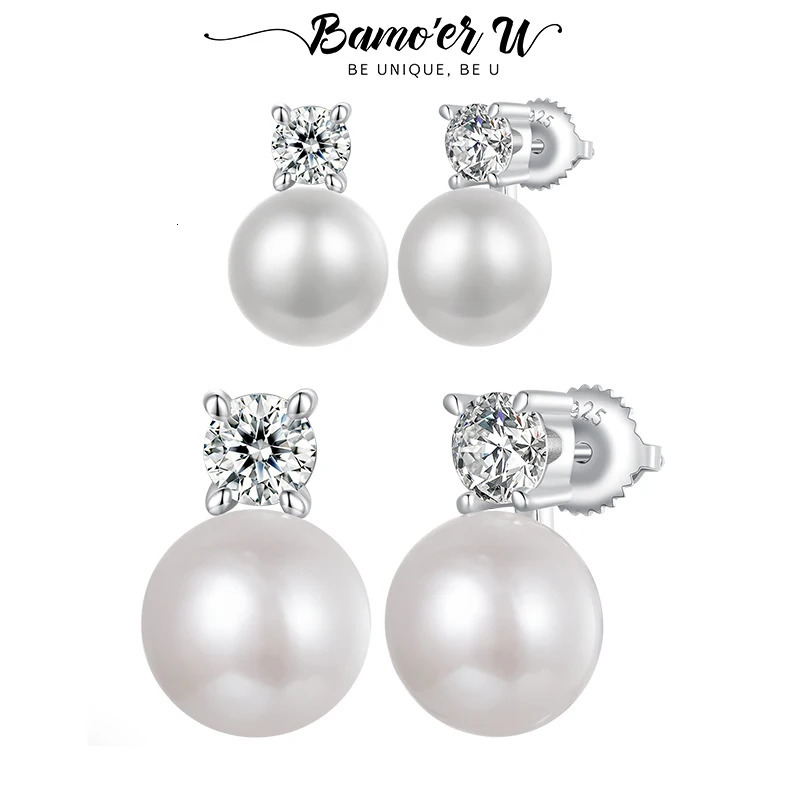 U 0.1CT Mini Pearl Stud Earrings Natural Freshwater Drop Earrings Lab Diamond 925 Sterling Silver Jewelry Gift 250318