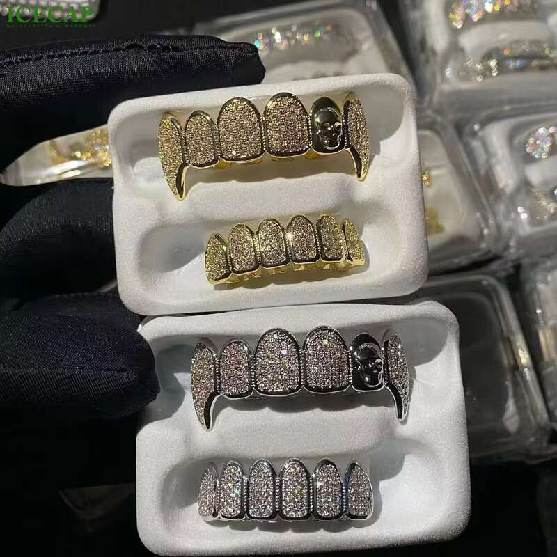 Custom Big Stone Grillz 8 on 8 Deep Perm Cut Vvs Moissanite Hip Hop Grillz Iced Out S925 18k White Gold Custom Moissanite Grillz