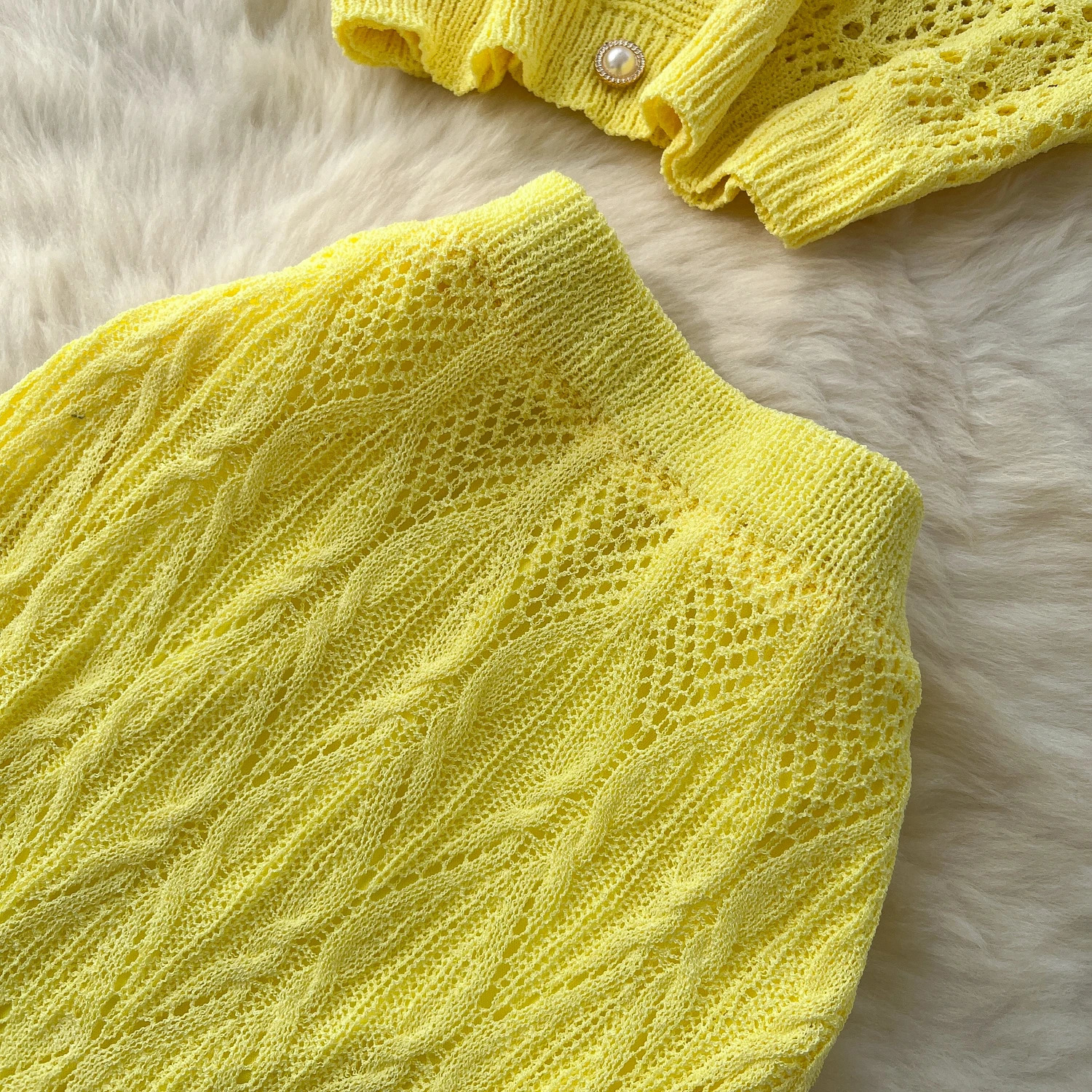 Two piece set Hook flower hollow Knit lool sleeve Dress Fashion Vestidos Slim Party Summer sweet Dresses 250324