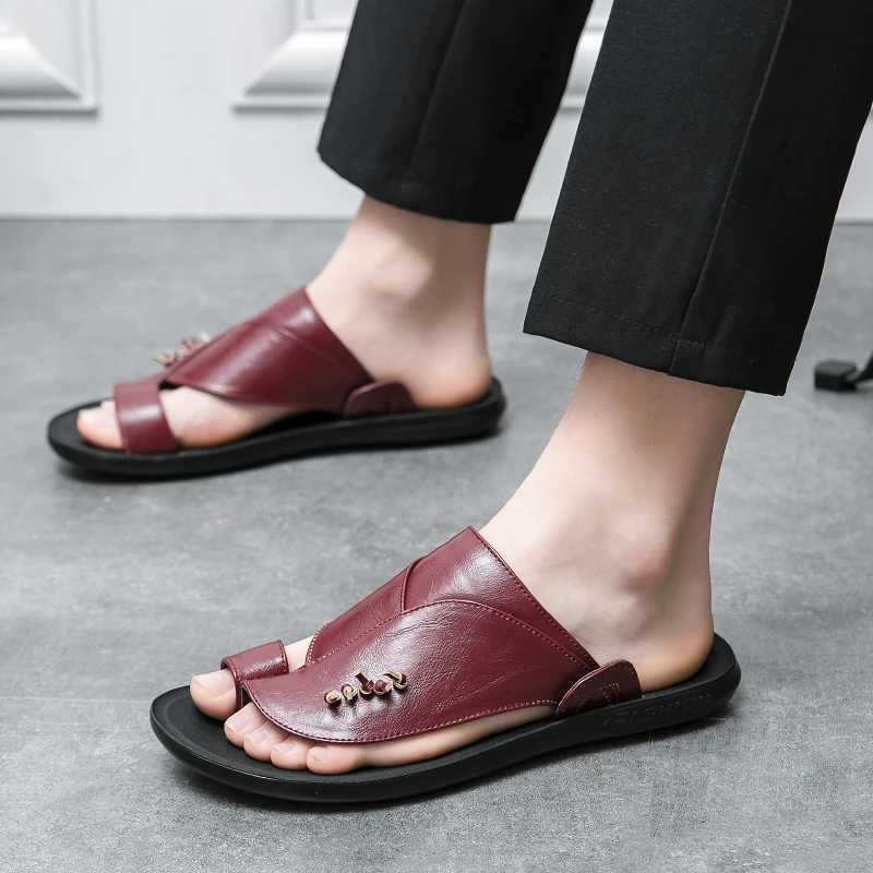 Mens Summer New Sandals and Slippers Mens Leather Sandals Adult Breathable Beach Shoes N-Slip Open Leather SandalsXJ250326