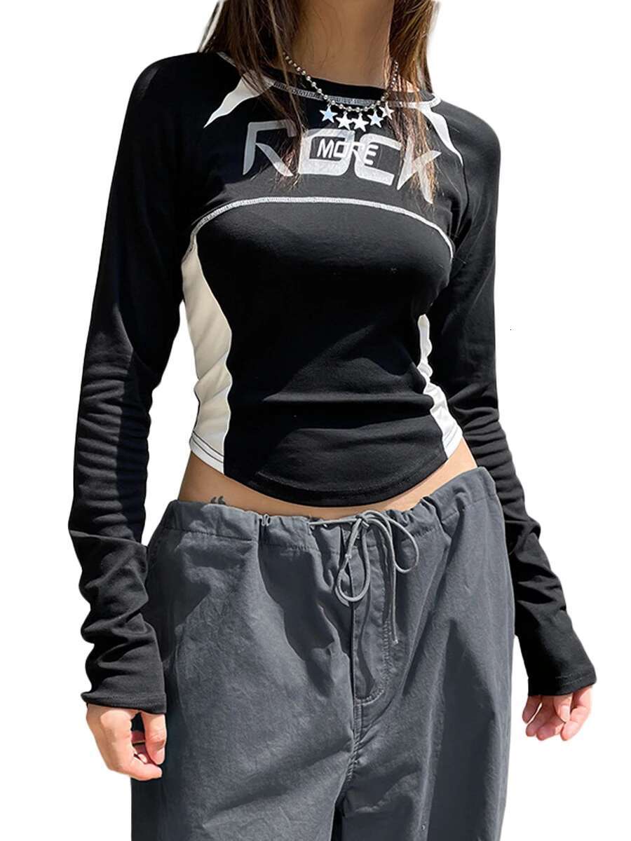 Ddmyshoesvip Women S Crew Neck Tops Fashion Letter Print Long Sleeve Fit T Shirt Casual Blouse Streetwear