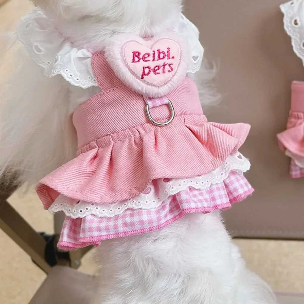 Pet Peach Heart denim tight fitting dog and cat bra breathable for spring and summer dog walking safety belt cat collar X250326