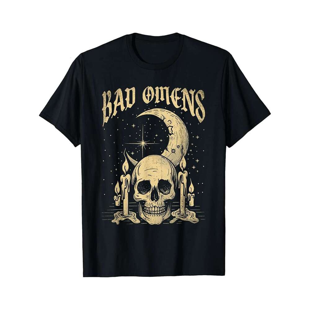 Designer T shirt Vintage Skull and Moons Classic Arts Bad Music Rock Omens - 220g Tshits