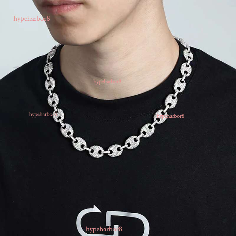 Designer Jewelry Hip Hop Mens 14mm Moissanite Dia Cuban k Necklace Sterg Sier Iced Out Pig Nose Chain Necklaces