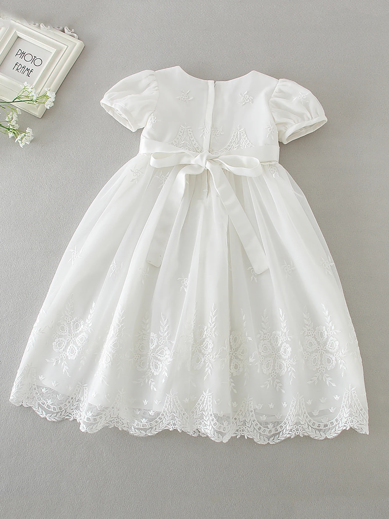 Baby Girls Christening Baptism Dress Flower Embroidered Gown Outfit for Birthday Party Special Occasion 250325