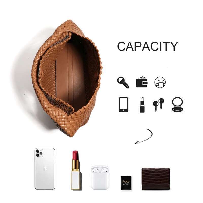 2024 Women PU Leather Handbag Lady Fashion Handmade Knitting Tote Female Hand-Woven Basket Shoulder Bag With Purse