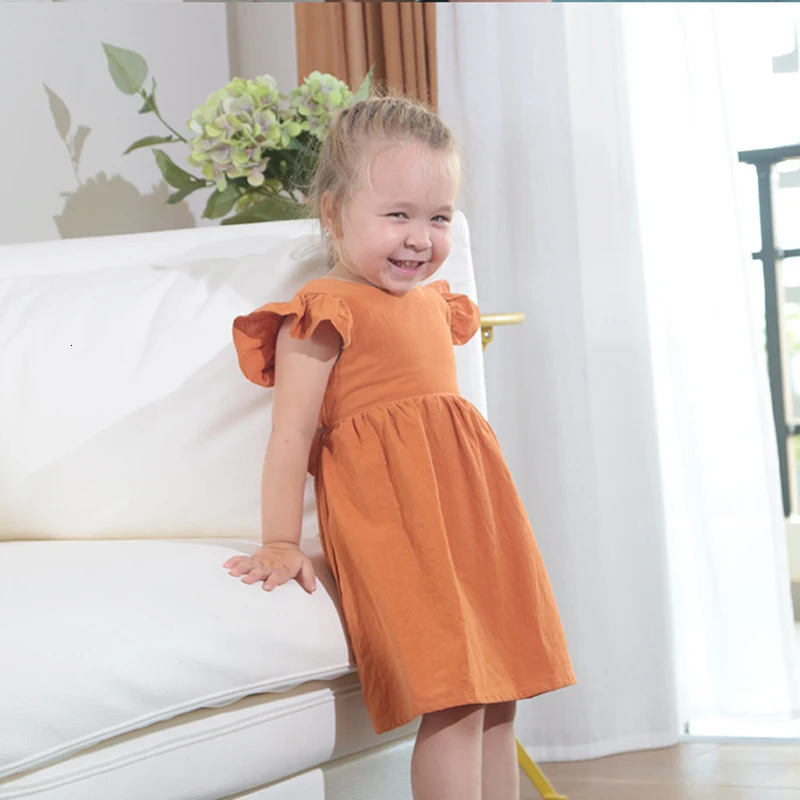 2025 Summer Kids Clothes Baby Girls Dress Short Sleeve Linen Cotton Princess Skirt Party Dresses For 9M-6Y Toddlers 250326