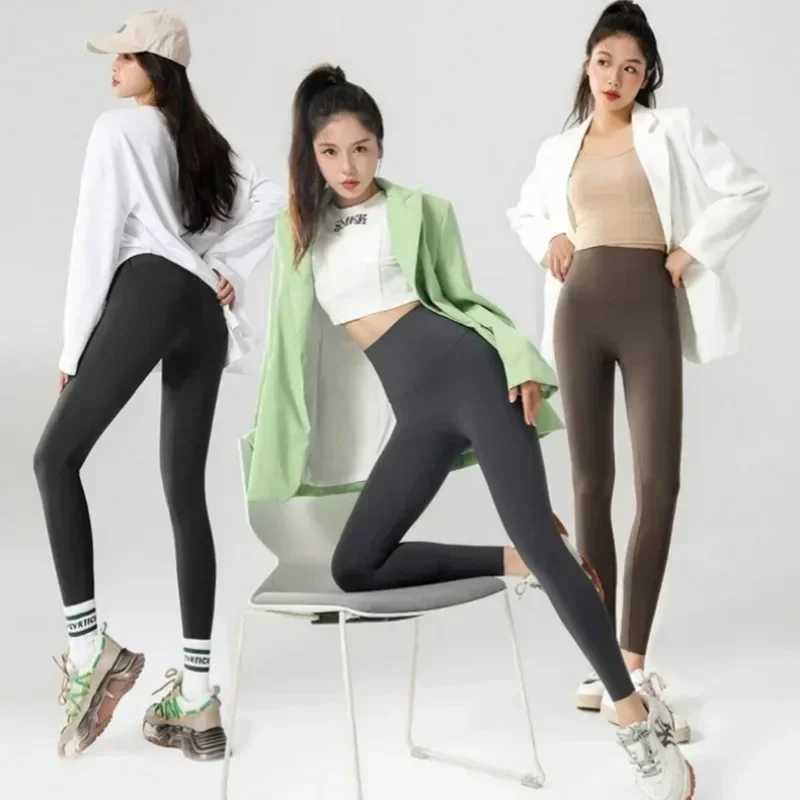Autumn and winter high waisted shark leg womens seamless wool warm leg ultra-thin casual sports fitness leg W250326
