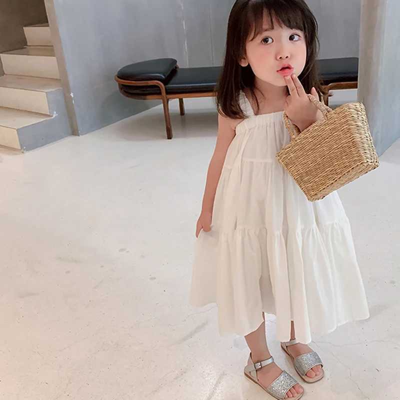 Girls Dress Summer 2024 Korea Sle Cool Casual Childrens Clothing Cake Princess Dress Baby Childrens Pendant Beach Vestdos W250326