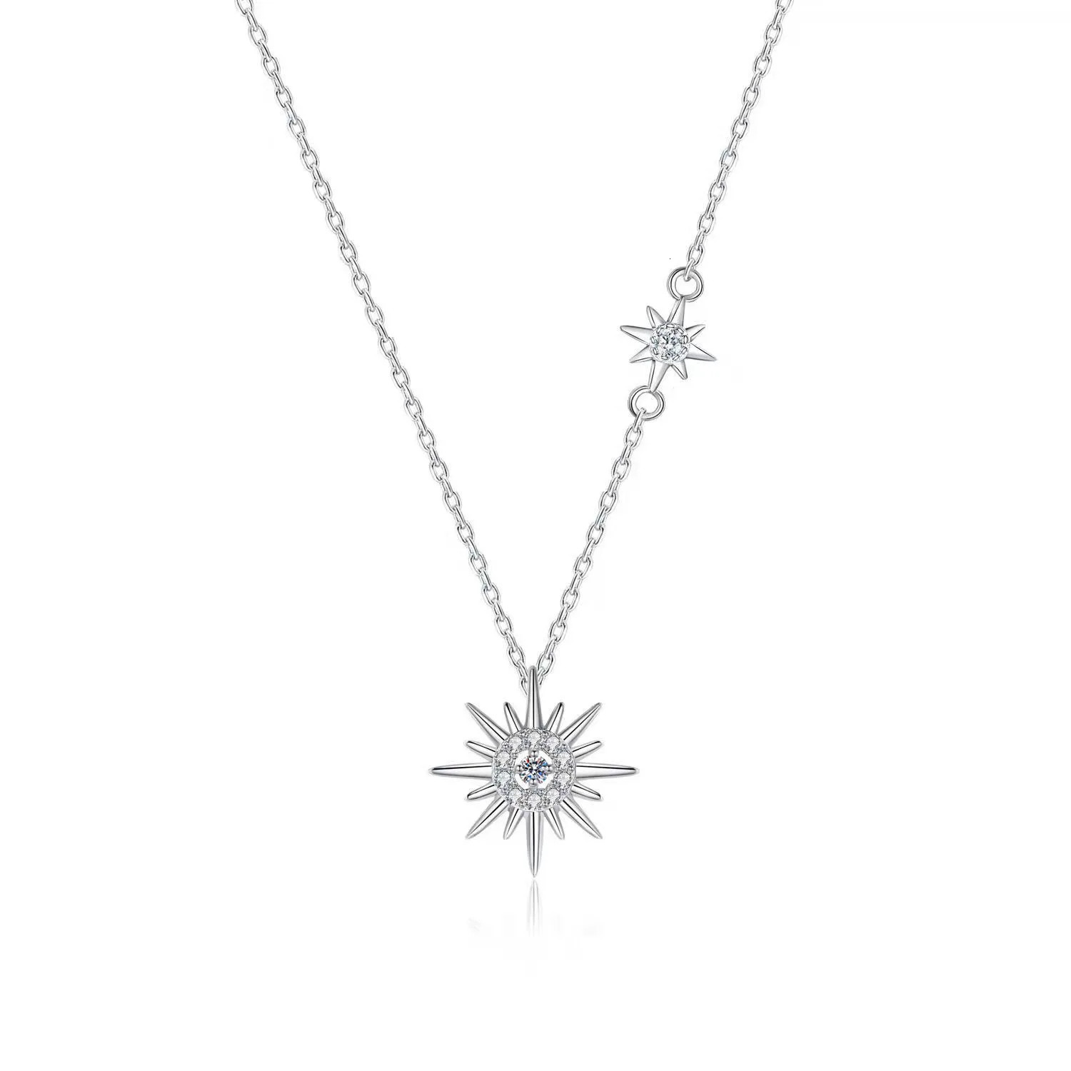 pendant star shaped moon six point buckle chain silver necklace white gold PT950 mark 250317