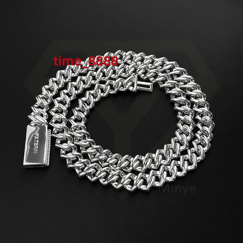 Moissanite Diamond Sterling Silver Miami Cuban Necklace 18K White Gold Plating Moissanite Cuban Chain