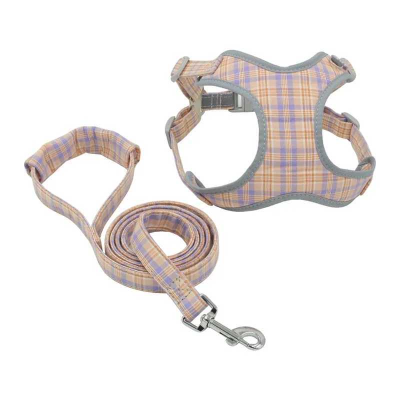 Reflective plain weave dog harness and belt set suitable for small and medium-sized dogs adjustable soft cotton padded vest for walking control X25032