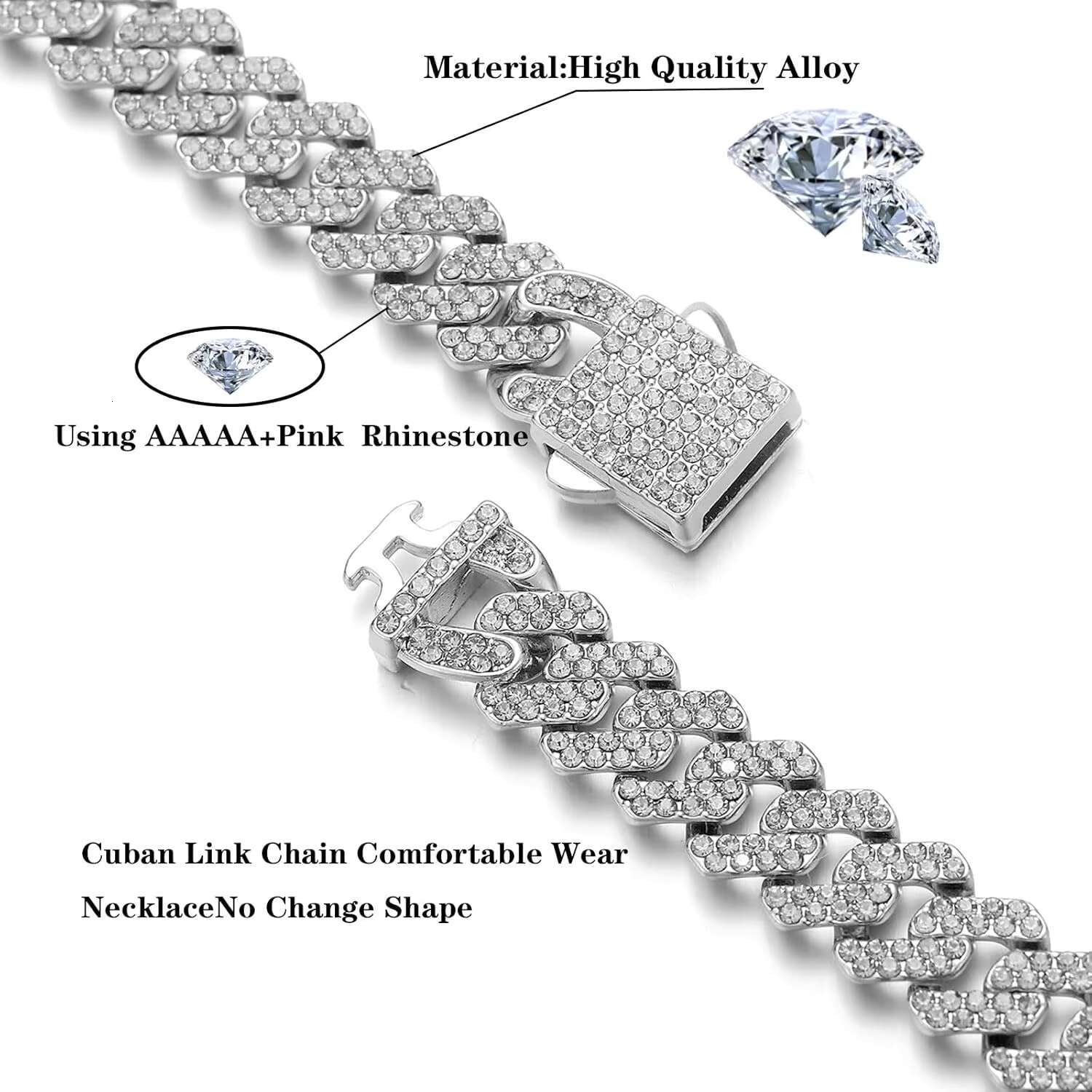 VVS Diamond Moissanite Cuban Chain Hip Hop 925 Sterling Silver Iced Out Moissanite Cuban Link Chain
