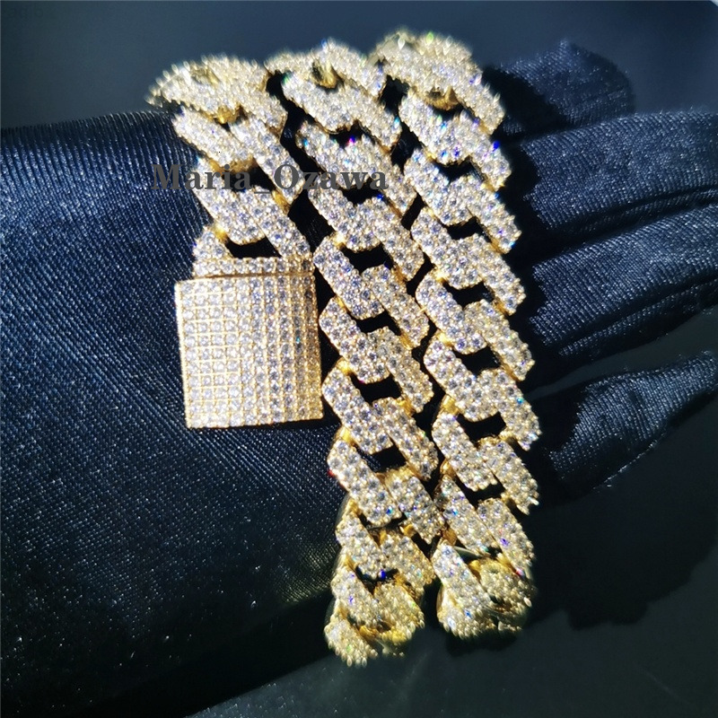 High End Luxury Jewelry Iced Out 15mm Two Row Vvs1 Moissanite Cuban Link Chain Necklace
