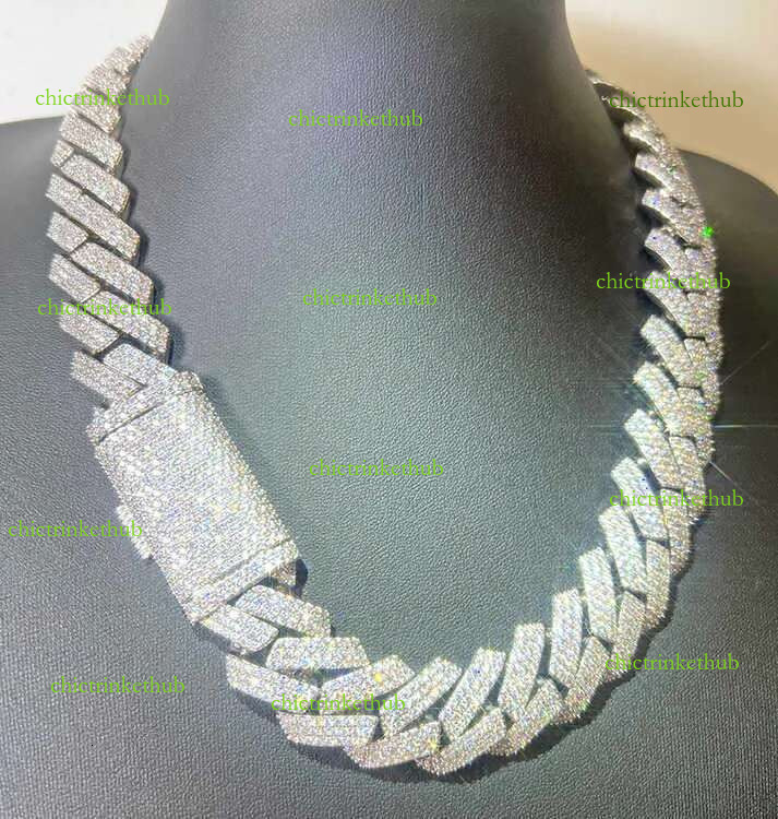 Fashion Design 13mm 15mm wide iced out Moissanite dia Sier cuban k Necklace/bracelet chain for Rapper hiphop jewelry