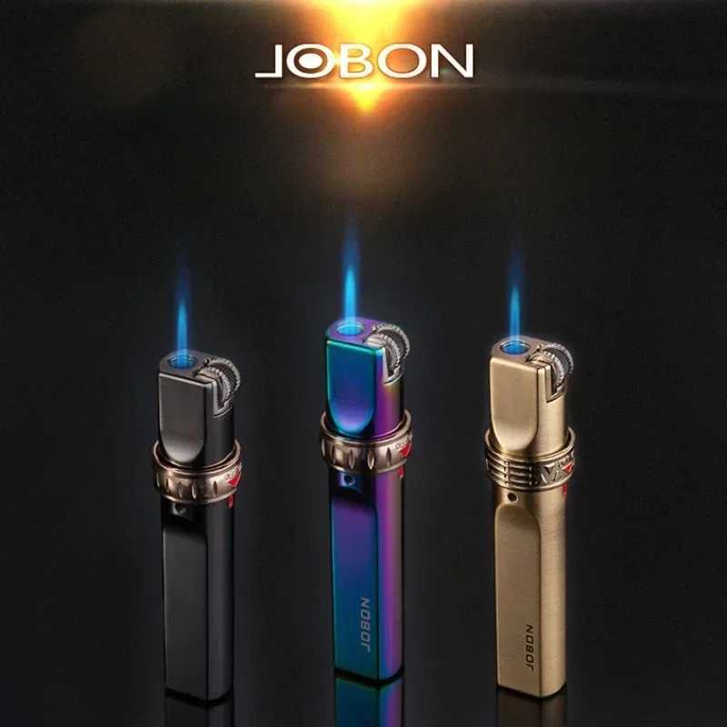 JOBON Metal Butane Gas Lighter Outdoor Windproof Turbo High Pressure Jet Vintage Grinding Wheel Ignition Cigar Lighter ToolC250326