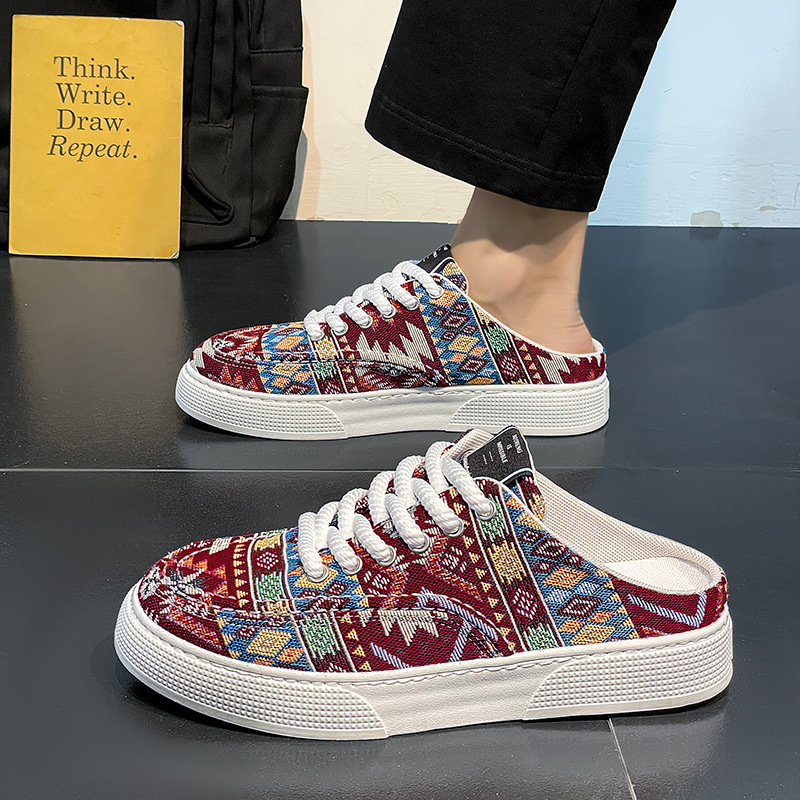 2025S New Trend Designer Canvas Shoes For Men Spring Niche Fashion Brand Sports Breathable Board Shoes Men S Versatile No Heels One Foot Half Slippers