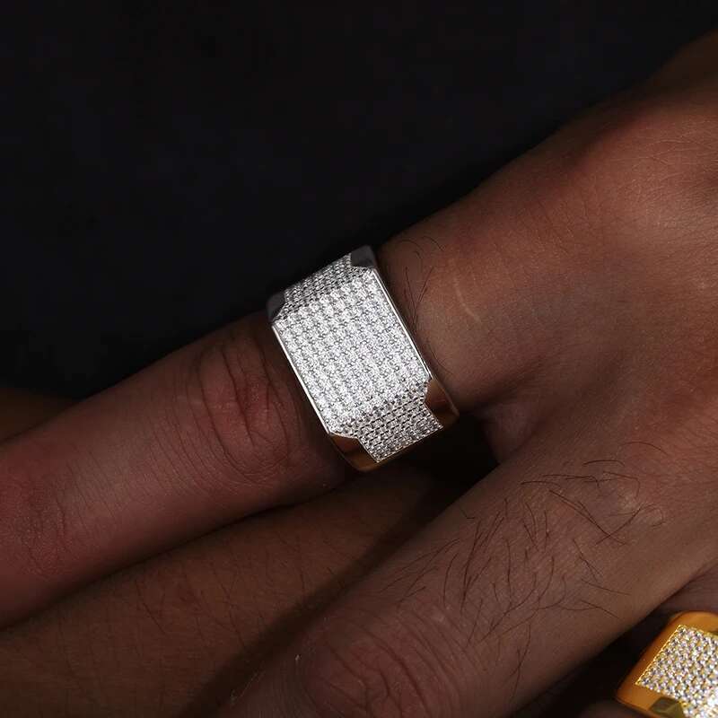Unisex Classic Simple Style 925 Ring Moissanite Men Hip Hop Jewelry Pave Setting Ring Fashion Rock Gift