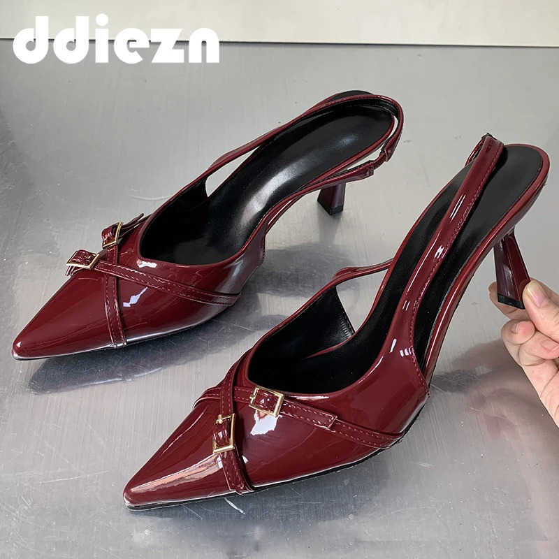 Fashion Fem Sandals Red Fashion H Wen Pumps Footwear Slingbacks Shoes For Pointed Toe Buckle Strap Ladies H Shoe Z250326