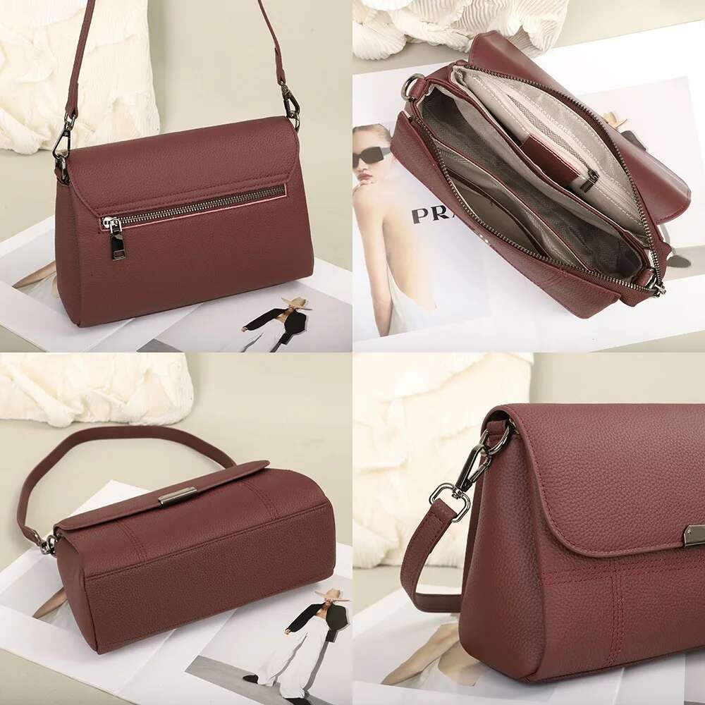 Genuine Leather Women's Versatile Commuter Shoulder With Multiple Compartments Casual Crossbody Square Bag Underarm Hobo