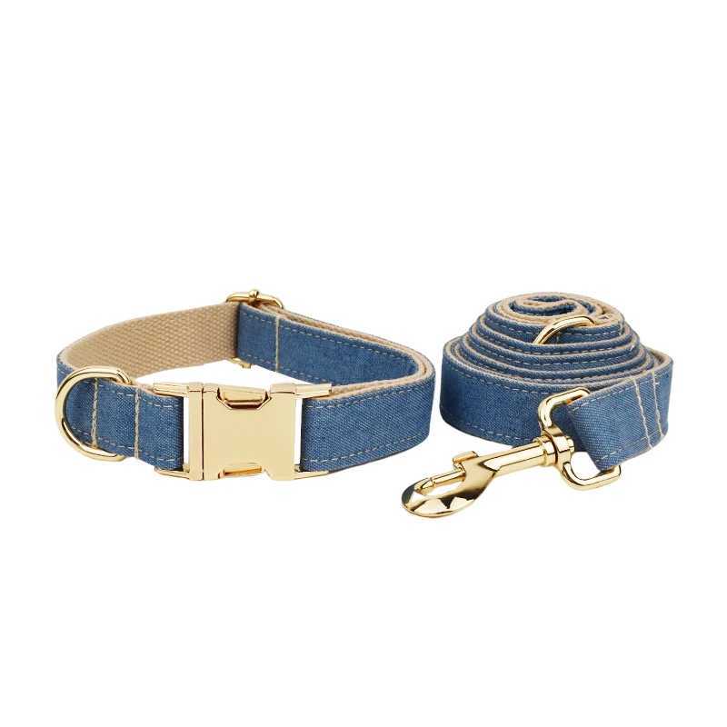 Dog collar harness personalized denim fabric name dog necklace free customized collar suitable for small and medium-sized dog collars lead tie X250326