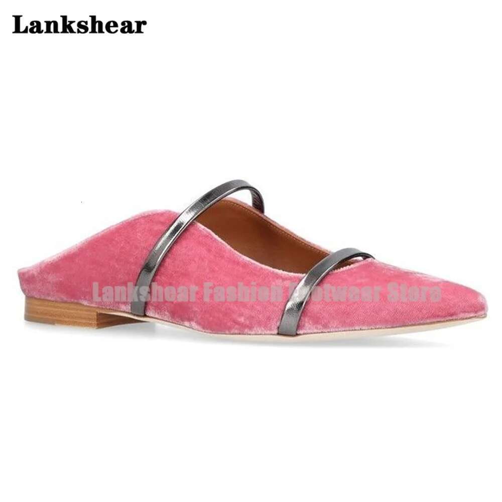 Double Straps Slippers Women Pointed Toe Flats Mules Shallow Narrow Bands Ladies Beach Shoes Tendencia atos Mujer