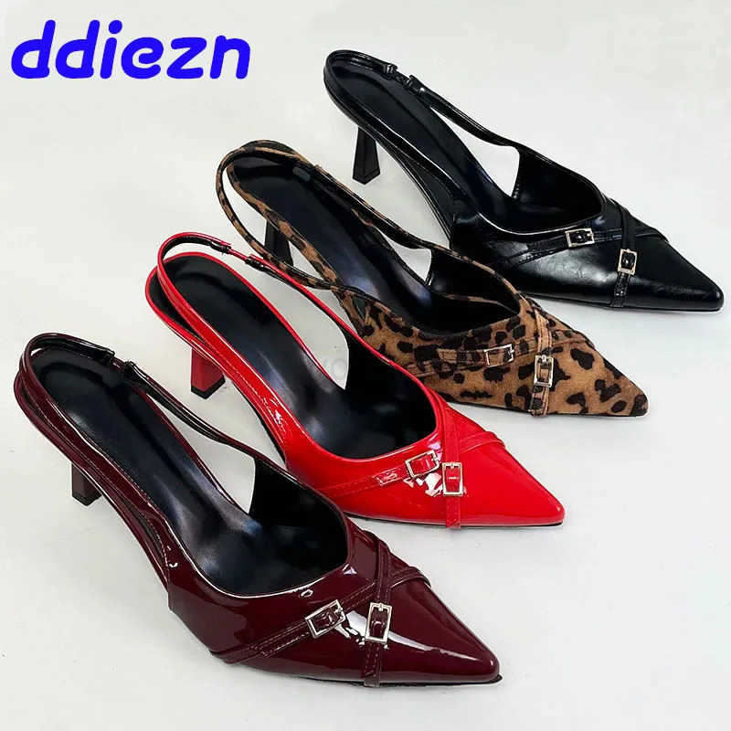 Fashion Pointed Toe Footwear Pumps Ladies High H Shoes Fem Slingbacks Wen Medium H Shoes Sandals Big Size 43 Z250326