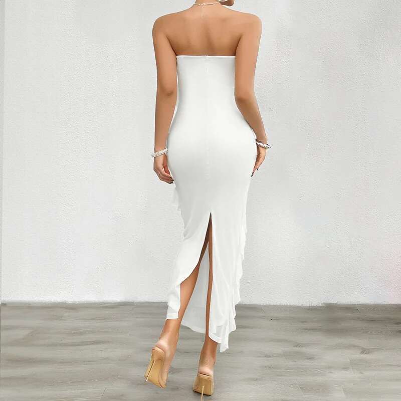 Dongdumaoyi Dames Lente Zomer Sexy Bodycon Effen Kleur Afslankende Strapless Jurk A