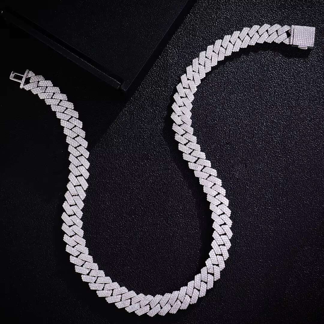 Mens 15mm 3-Row Moissanite IcedOut Cuban Chain 18K Gold Plated 925 Silver All Sizes Necklace