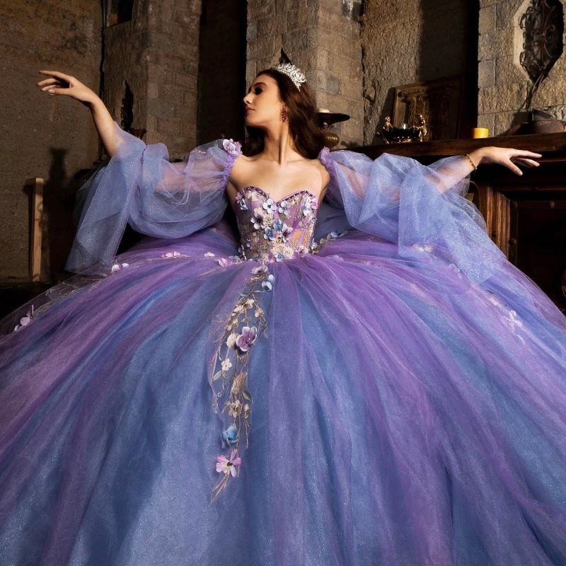 Lavender Blue Sweetheart Quinceanera Dresses Sweet 16 Dress 2025 Off Shoulder Applique Lace Tull Vestidos De 15 Anos Ball Gown