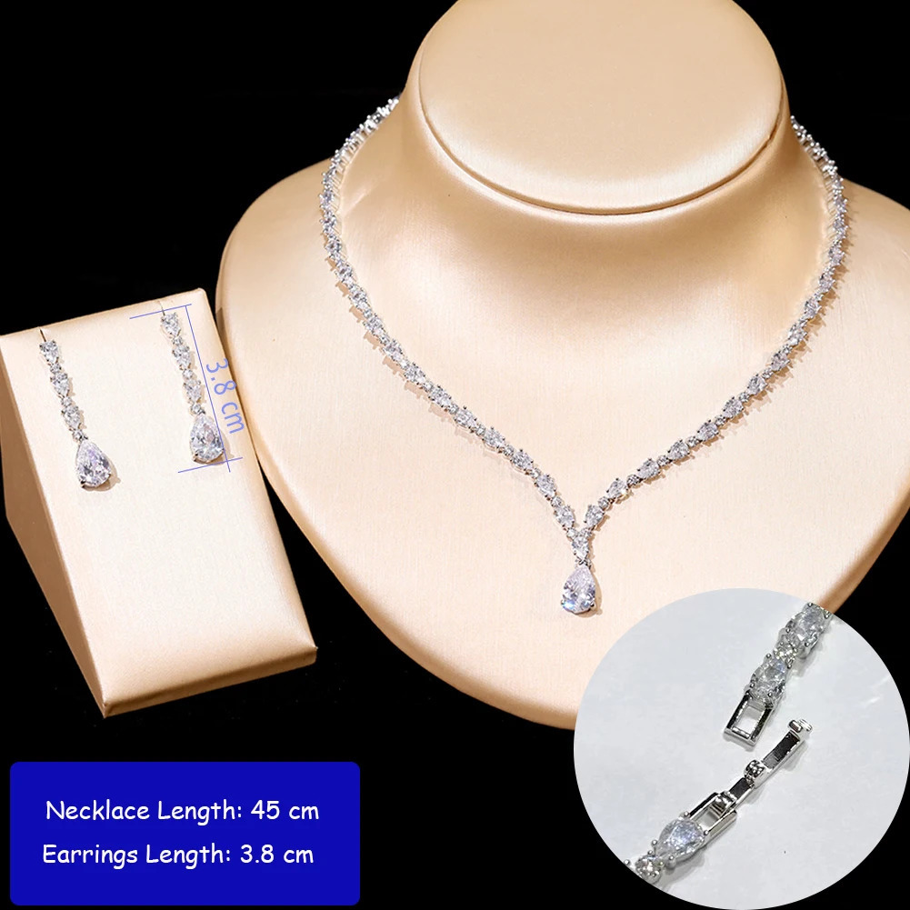 ASNORA Cubic Zirconia Wedding Necklace Water Drop Earrings 2 Piece Set Womens Clothing Party Jewelry Set Accessories 250318