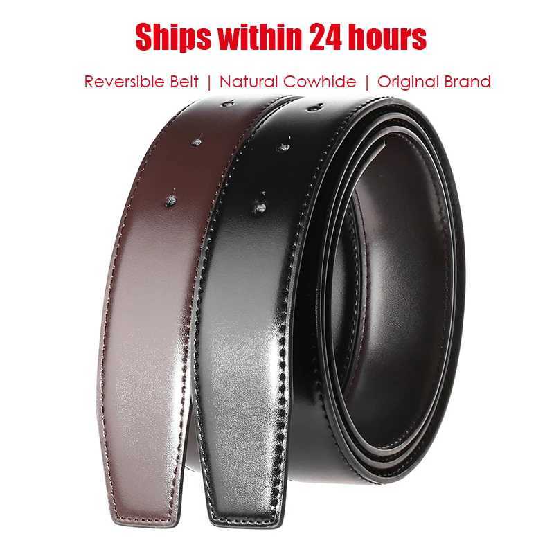 New mens reversible belt natural cowhide hard zinc alloy silver buckle brown belt genuine leather Trouser belt W250326