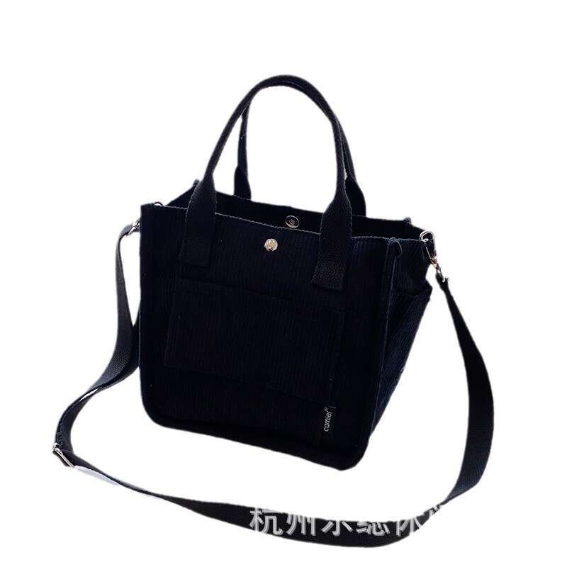 Autumn winter corduroy multi pocket bento lunch box bag, simple versatile, hand-held and crossbody tote bag