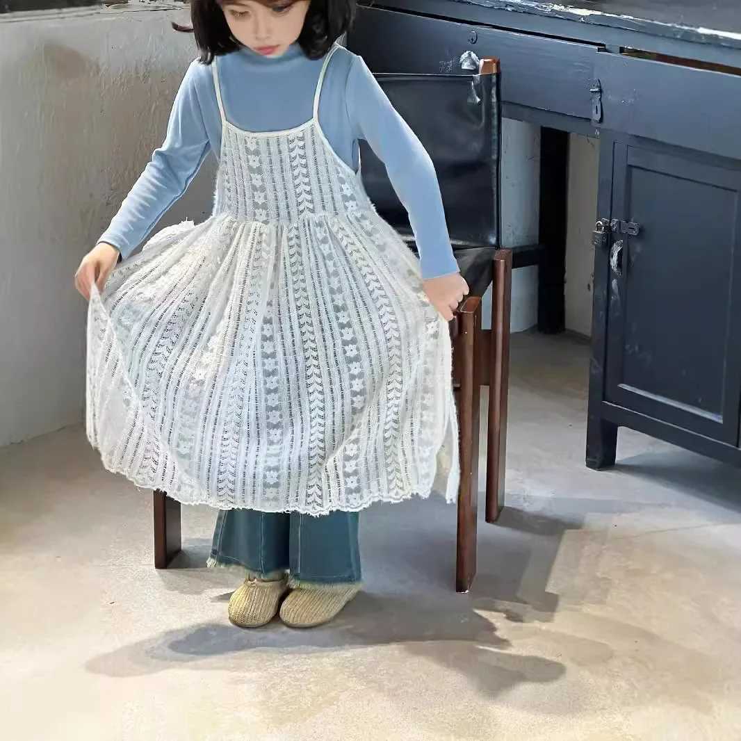 Girls casual dress autumn and winter childrens clothing new Korea 2024 lace camisole bodysuit W250326