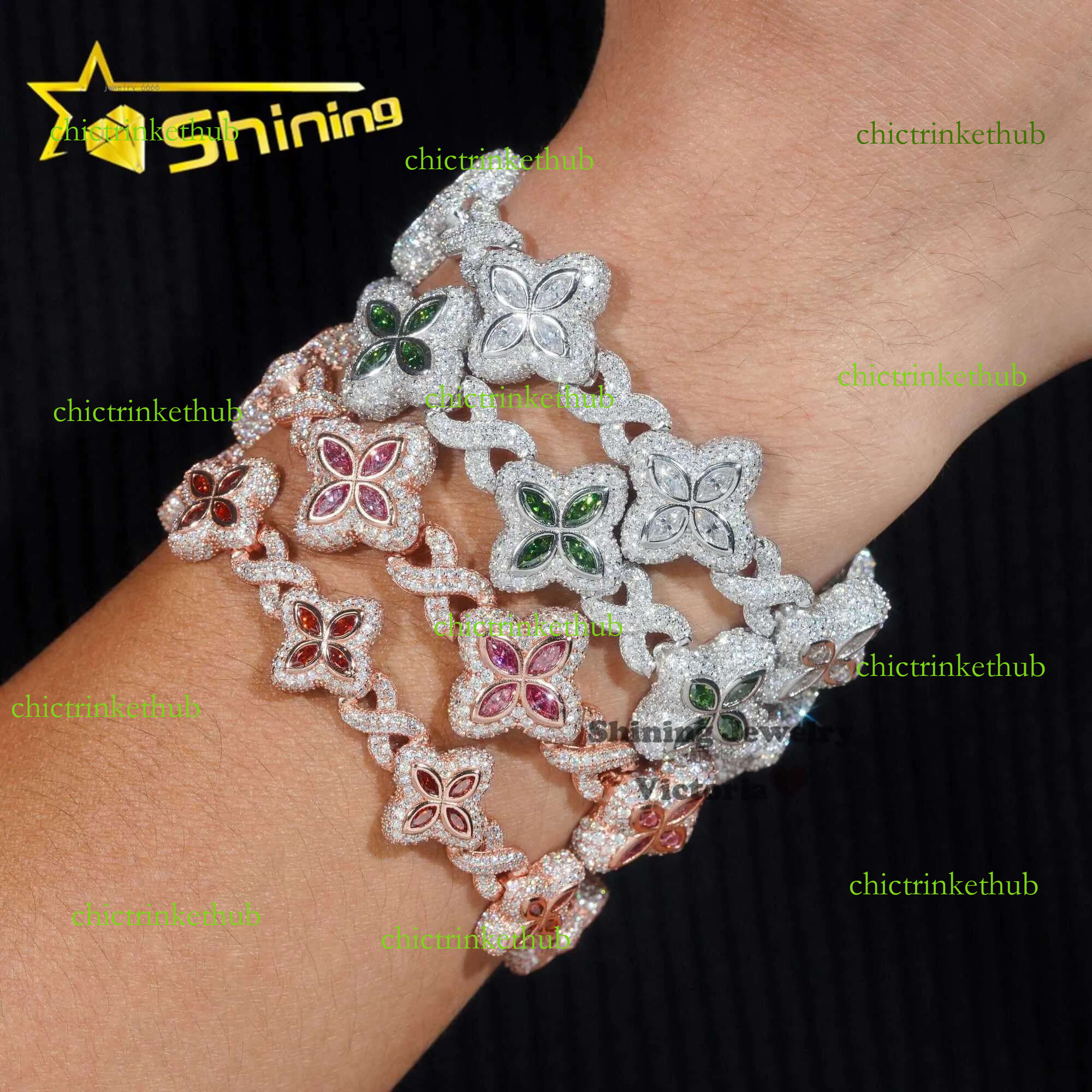 Shining 2024 new arrivals fashion jewelry sterg sier vvs moissanite dia four leaf clover tennis bracelet
