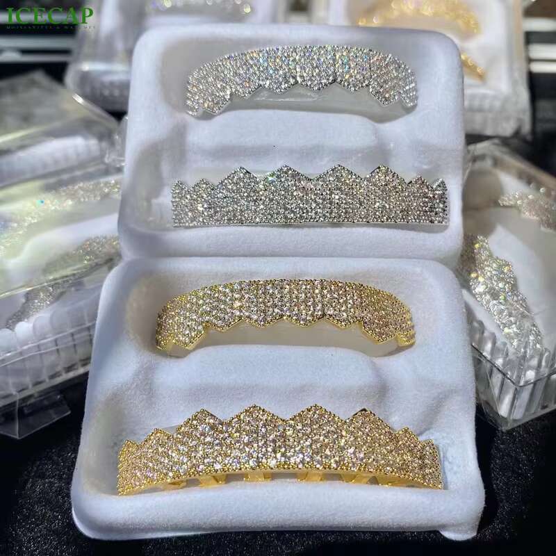 Custom Big Stone Grillz 8 on 8 Deep Perm Cut Vvs Moissanite Hip Hop Grillz Iced Out S925 18k White Gold Custom Moissanite Grillz