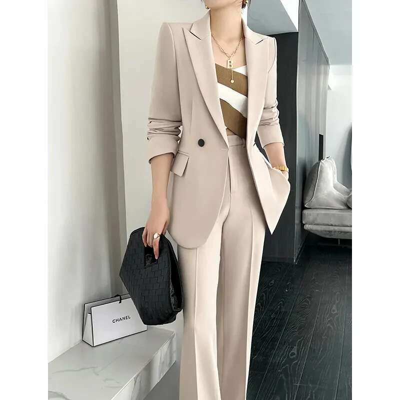 Blazer Women 2 Piece Set 2022 Spring And Autumn New Fashion Temperament Lady Jacket Flared Pants Black Two-Piece Suit L115