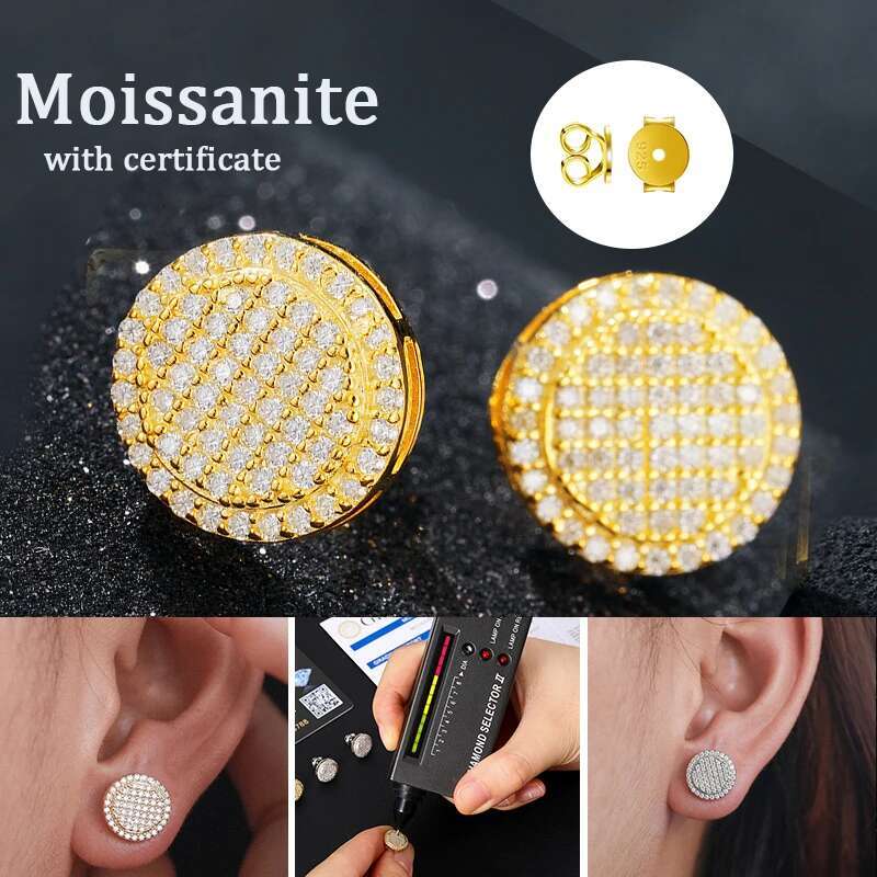 Fashion Hip Hop Moissanite Earrings For Women Jewelry 100% 925 Sterling Silver Stud Earrings Jewelry Gifts With GRA Certificate